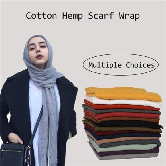 Womens Cotton Hemp Scarf Soft Lightweight Long Hijab Wrap Shawl Summer Fall Gift - Picture 6 of 7